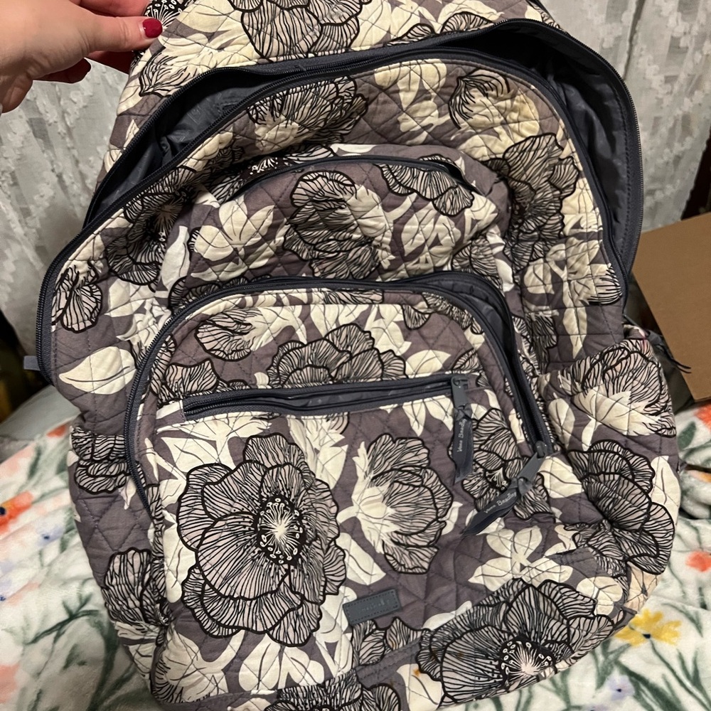 Large Vera Bradley Gray and Cream Floral Backpack